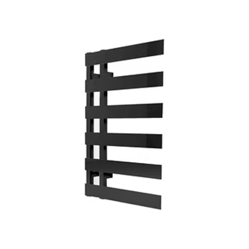 Product cut out image of the Radox Dora 810mm x 500mm Matt Black Electric Towel Rail